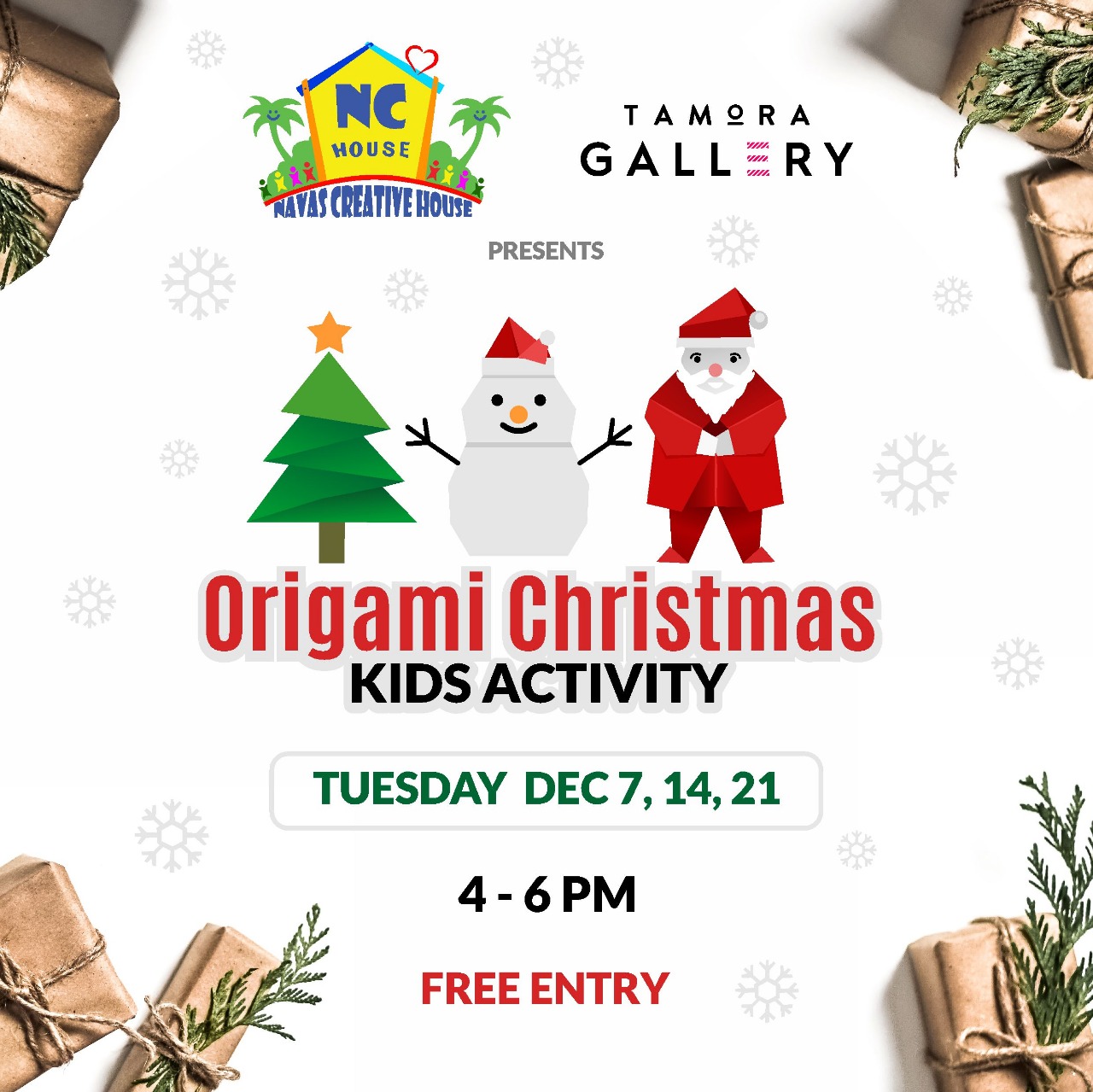 Tamora Gallery Origami Christmas Kids Activity